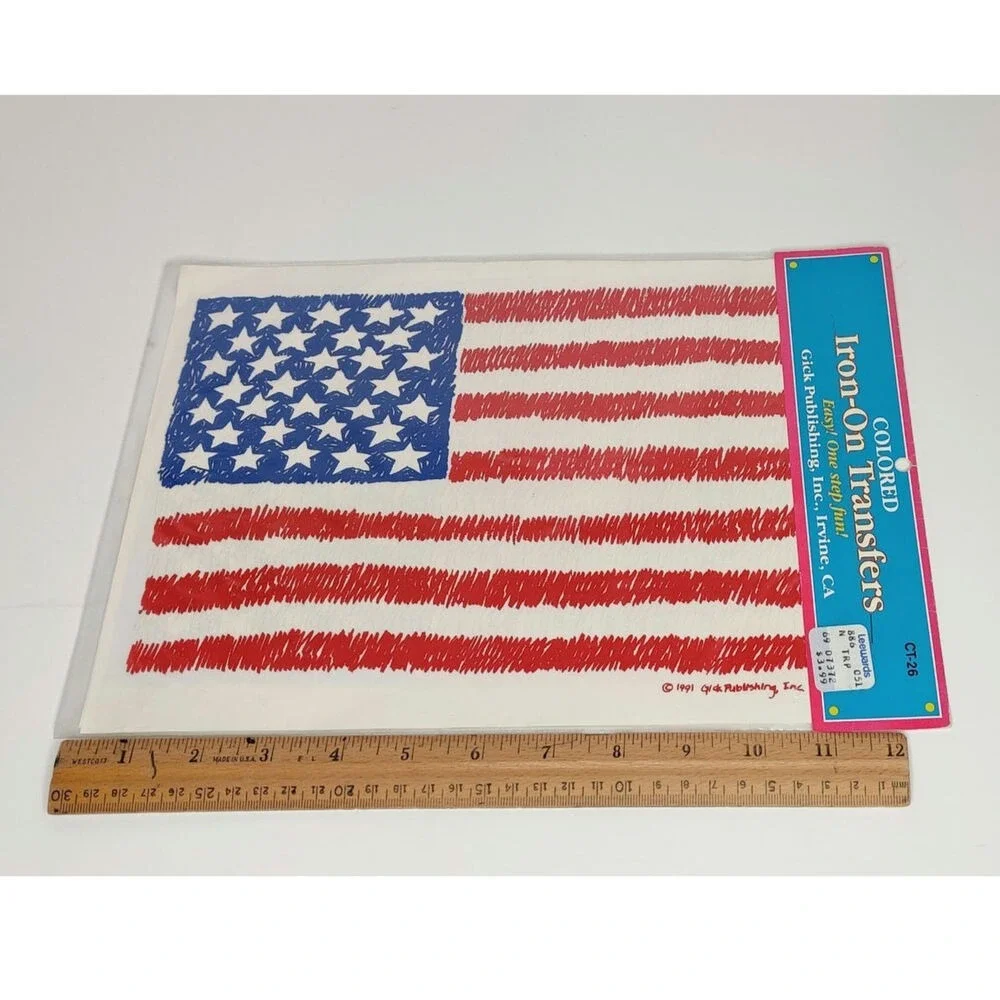 Gick Publishing American Flag Red White and Blue Iron‎ On Transfer Vintage 1991